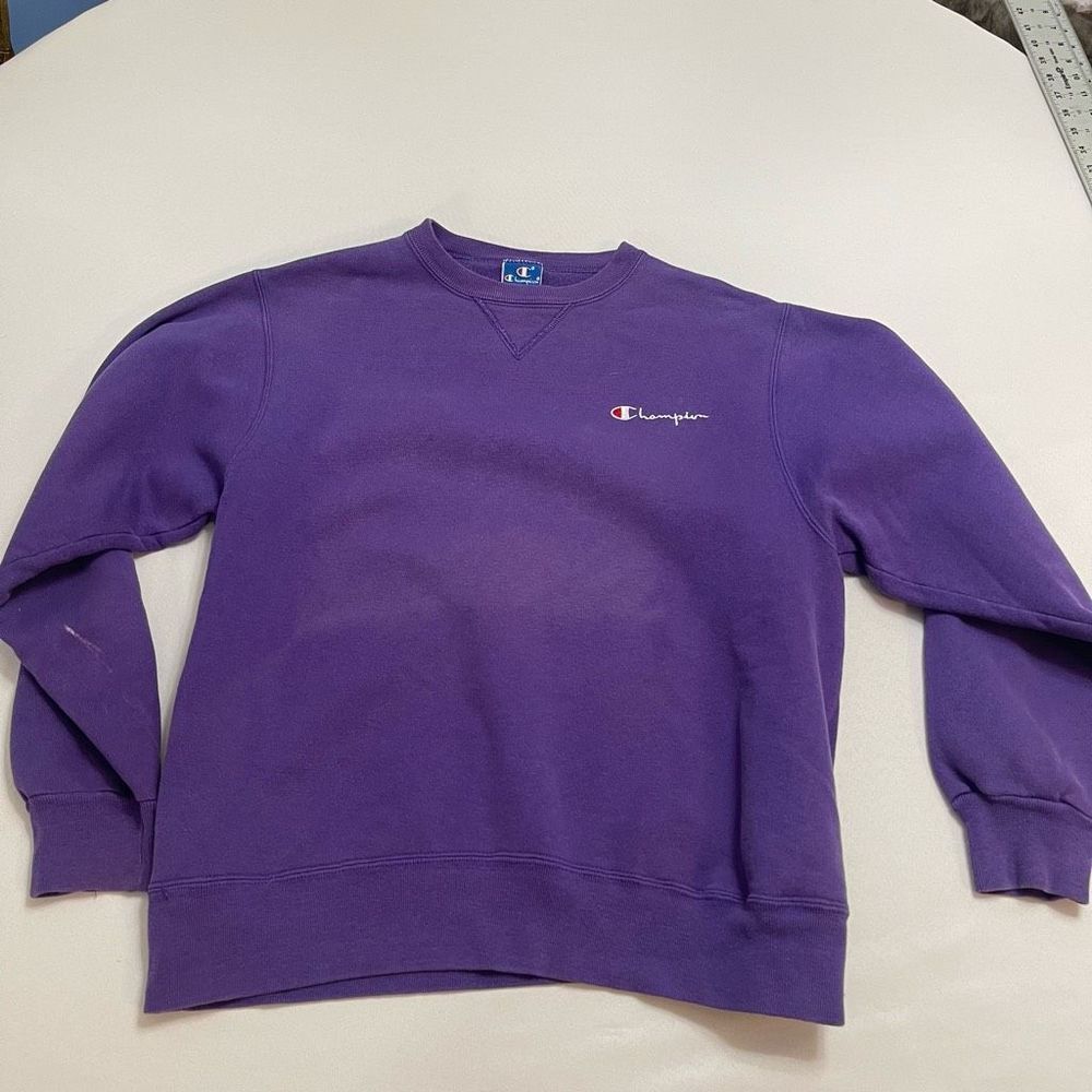Vtg 90s Champion Embroidered Logo Crewneck Sweatshirt Purple Large